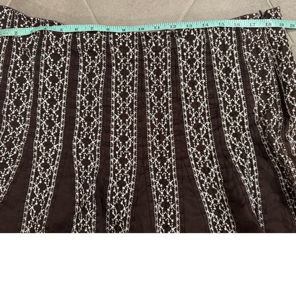 Style & Co Brown White Embroidered 100% Linen Twirl Skirt Boho Size 18W - Picture 6 of 6